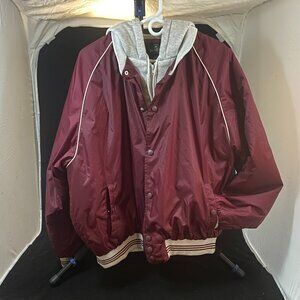 Women's (Lg) Y2K Red Head Varsity Bomber in Maroon With Hood Quilted Lining